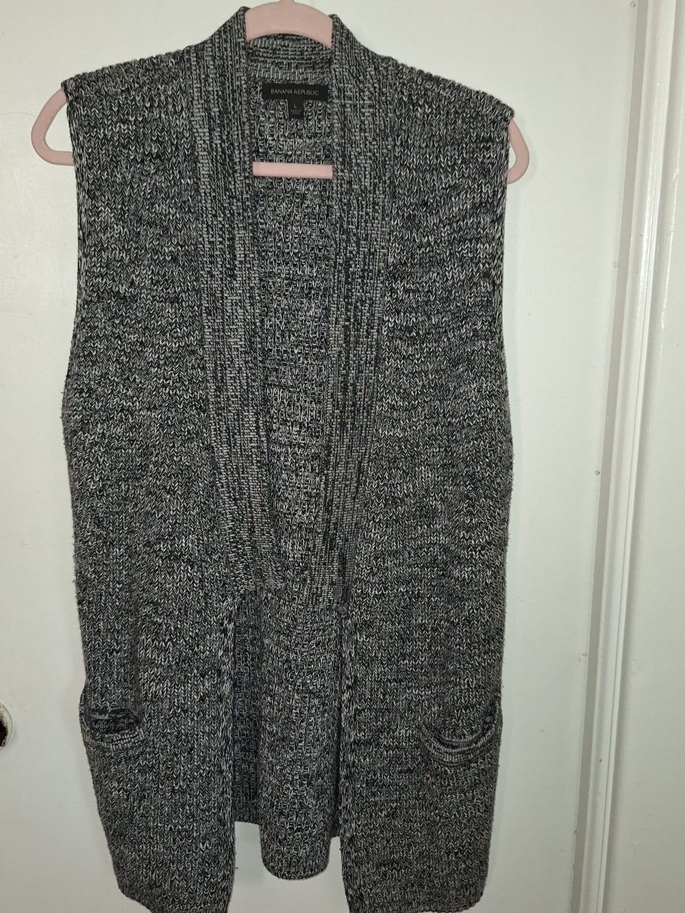 Banana Republic Marled Gray Knit Open-Front Vest